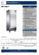 SABA S-23F - One Door Commercial Reach-In Freezer Specs