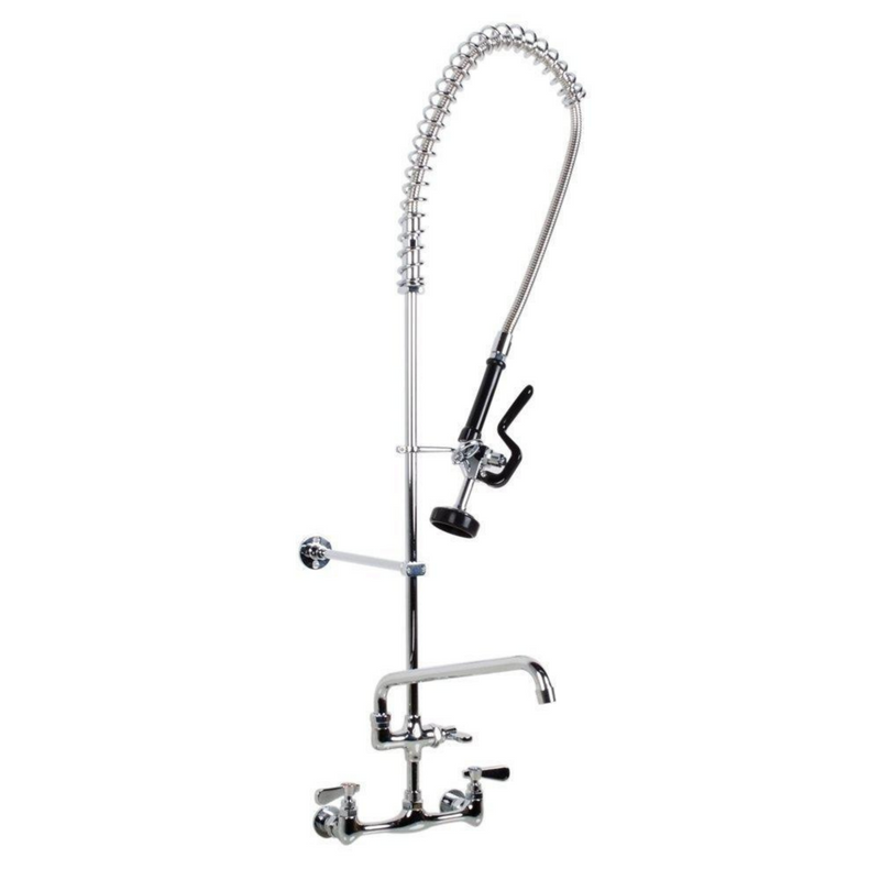 SABA SF1001 - Commercial Pull Down 2-Handle Wall Mount Pre-Rinse Spray Utility Kitchen Faucet