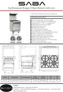 SABA GR-24 - Commercial Gas 4 Burner with Oven Specs