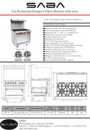 SABA GR-36 - Commercial Gas 6 Burner with Oven Specs