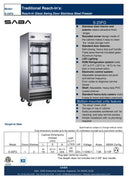 SABA S-23FG - One Glass Door Commercial Reach-In Freezer Specs