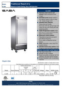 SABA S-23R - One Door Commercial Reach-In Cooler Specs
