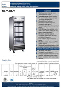 SABA S-23RG - One Glass Door Commercial Reach-In Cooler Specs