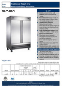 SABA S-47F - Two Door Commercial Reach-In Freezer Specs