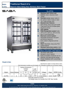 SABA S-47FG - Two Glass Door Commercial Reach-In Freezer Specs