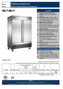 SABA S-47R - Two Door Commercial Reach-In Cooler Specs