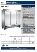 SABA S-72F - Three Door Commercial Reach-In Freezer Specs