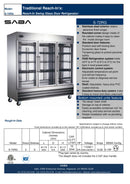 SABA S-72RG - Three Glass Door Commercial Reach-In Cooler Specs