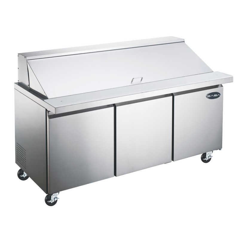 SABA SPS-72-30M - 72" Three Door Commercial Mega-Top Sandwich Prep Table with 30 Pans