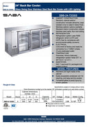 SABA SBB-24-72GSS - 24" Depth 72" Three Glass Door Commercial Back Bar Cooler (Stainless Steel) Specs
