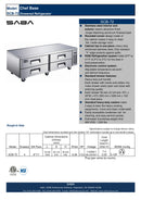SABA SCB-72 - 72" Four Drawer Commercial Chef Base Cooler Specs