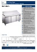 SABA SPS-72-30M - 72" Three Door Commercial Mega-Top Sandwich Prep Table with 30 Pans Specs