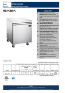 SABA SUC-27F - 27" One Door Commercial Under-Counter Freezer Specs